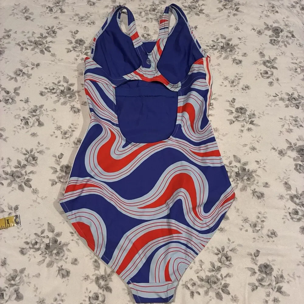 NWOT $218 Sz Medium TORY BURCH SPORT ONE-PIECE SWIMSUIT Patriotic Swirl